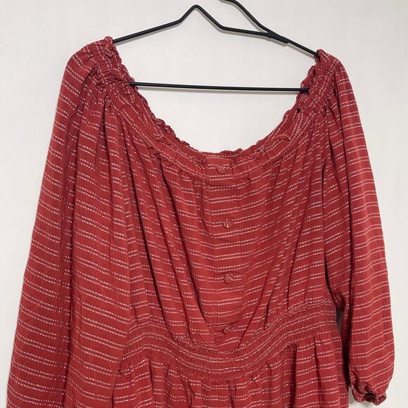 Lane Bryant Blouse Women's 18/20 Striped Peasant Scoop Neck Peplum Top BOHO - Picture 6 of 9